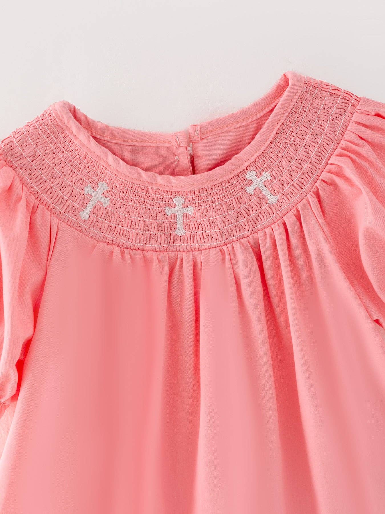 (Toddlers) Pink Smocking Embroidered Crucifix Girls Dress - (K-PED16)