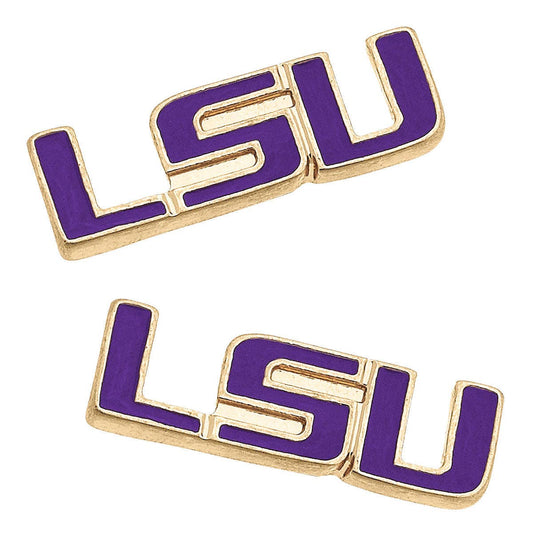 (Accessories) LSU Tigers Enamel Stud Earrings in Purple - A-LSUE