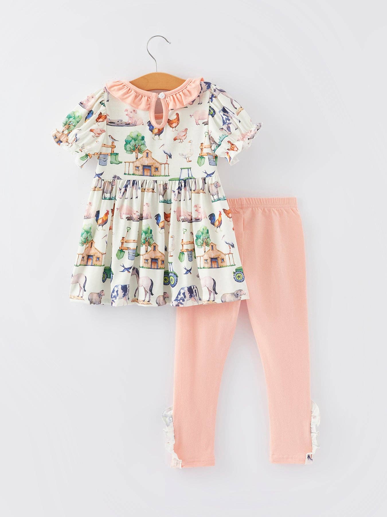 (Toddlers) Farm Chicken Horse Print Girls Outfits Set - (K-FPO16)