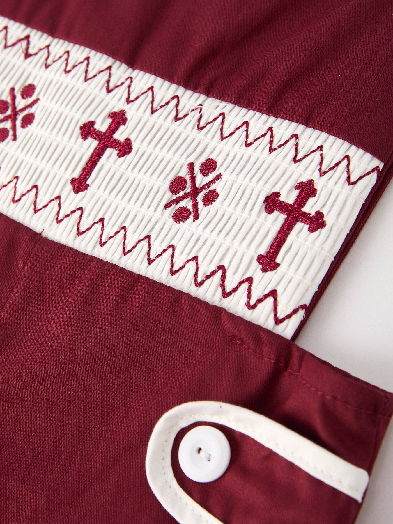 (Toddlers) Dark Red Smocked Church Christ Bishop Boys' Romper (K-SCR16)