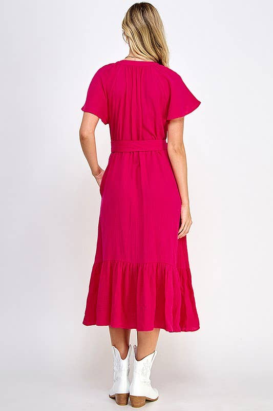 (M Dresses) Fuchsia Midi Dress (M-GM38)