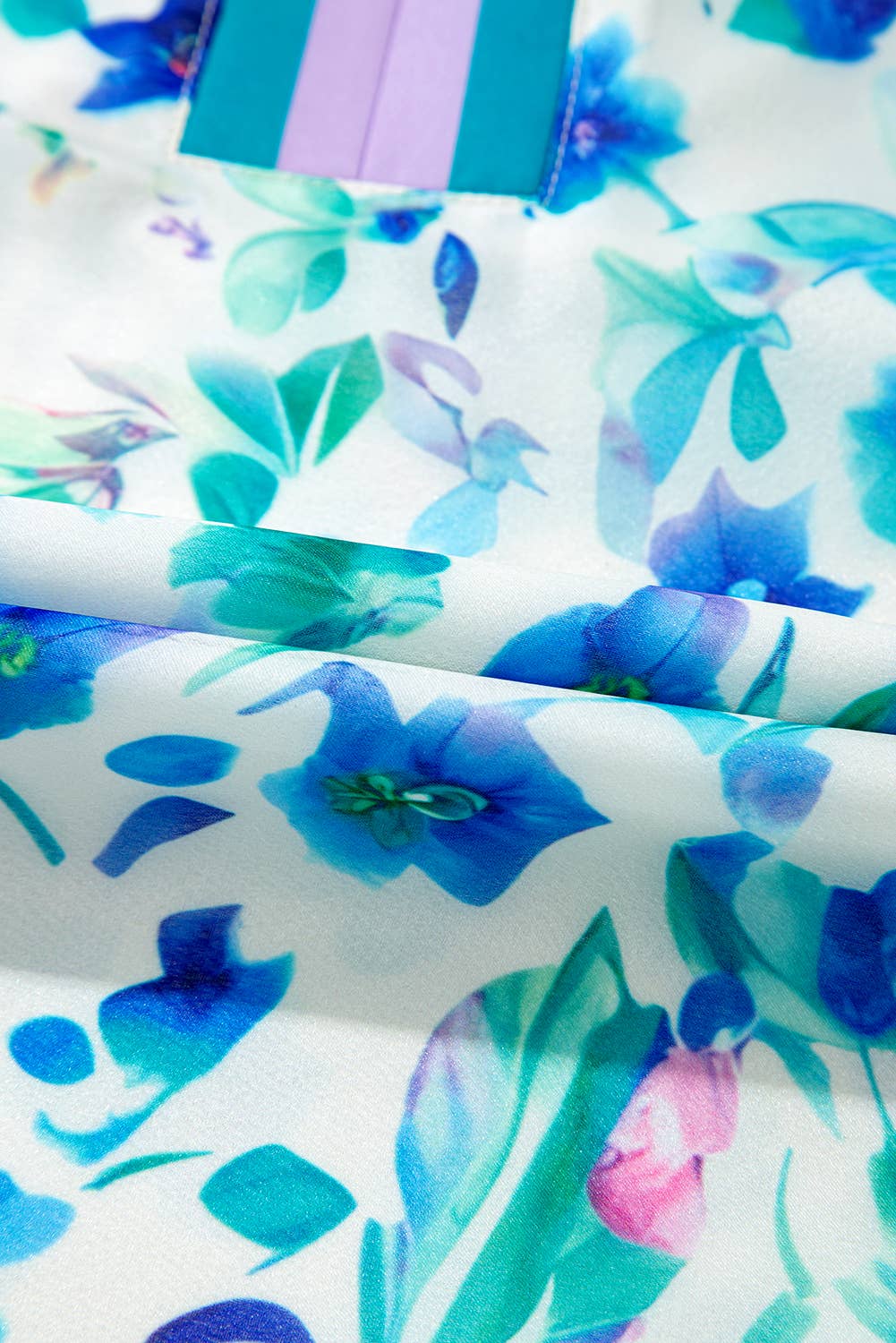 FINAL SALE -  Print Colorblock Edge Puff Sleeve Split Neck Plus Size Blouse (P-CPS11)