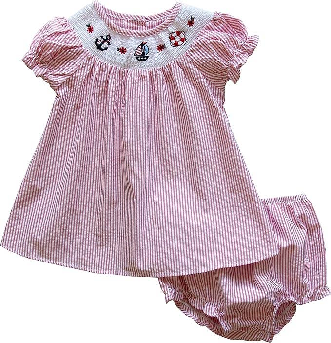 (Girls) Smocked Nautical Dress (K-N36)