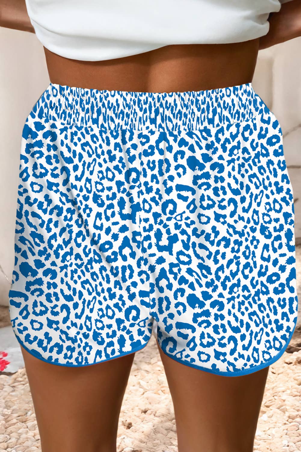 (M Shorts) LDC Leopard Elastic Waist Lace up Contrast Trim Casual Short (M-LES04)