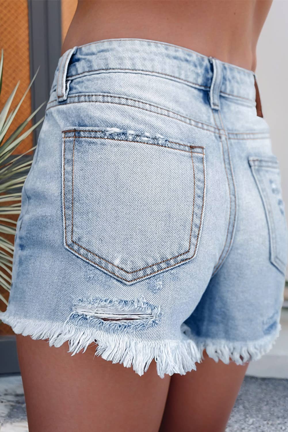 (M Shorts) Distressed Ripped Raw Hem High Waist Denim Shorts (M - RHS01)