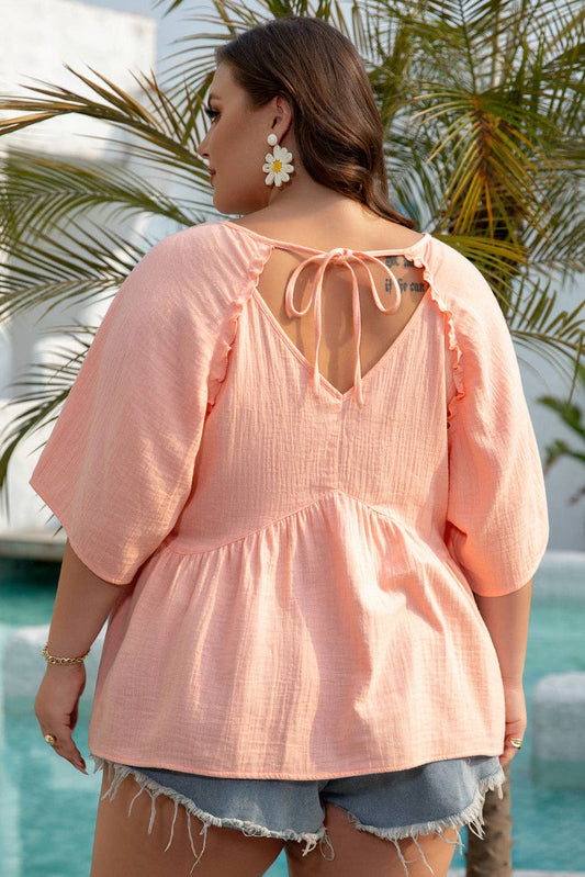 FINAL SALE - Apricot Pink Summer Tie-Back Babydoll Blouse (P-BD07)