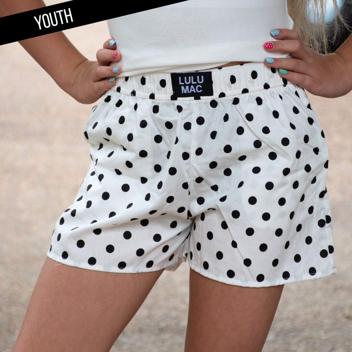 LULU MAC White/Black Small Polka Dot KIDS SHORTS