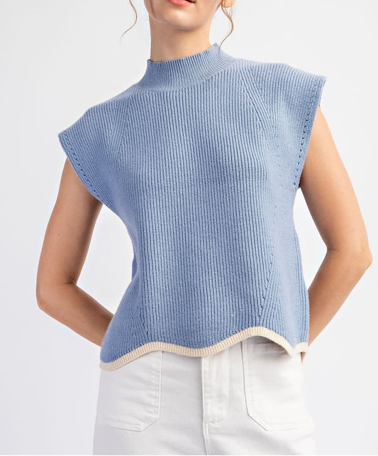 (Misses & Plus Tops) Mock Neck Scallop Trim Sweater (M-STS13)(P-STS13)