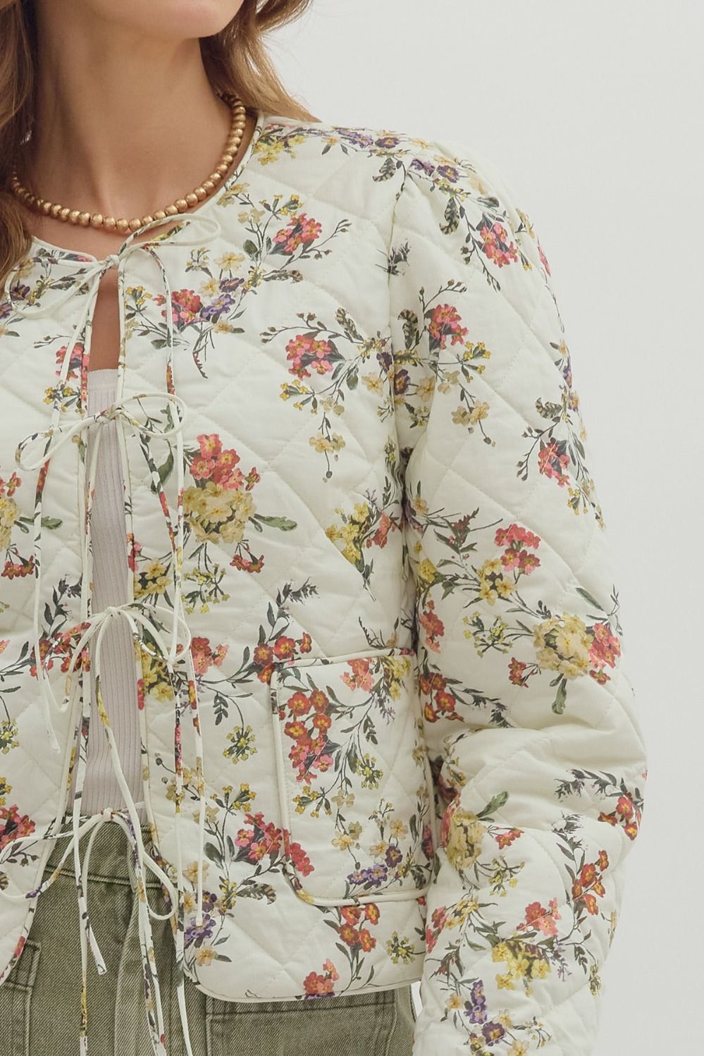 (Misses) Floral Ecru Vest  #M-EV20