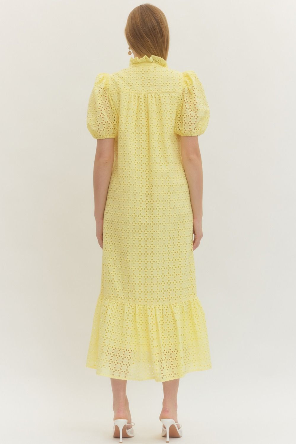 (M Dresses) Eyelet Short Puff Sleeve Dress (M-EY20)