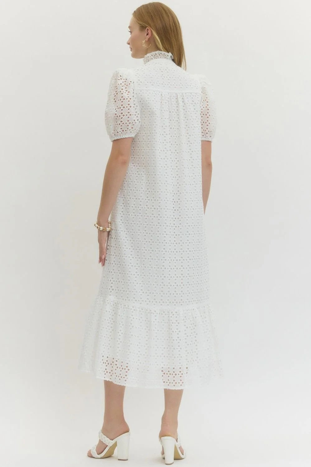 (M Dresses) Eyelet Short Puff Sleeve Dress (M-EW20)