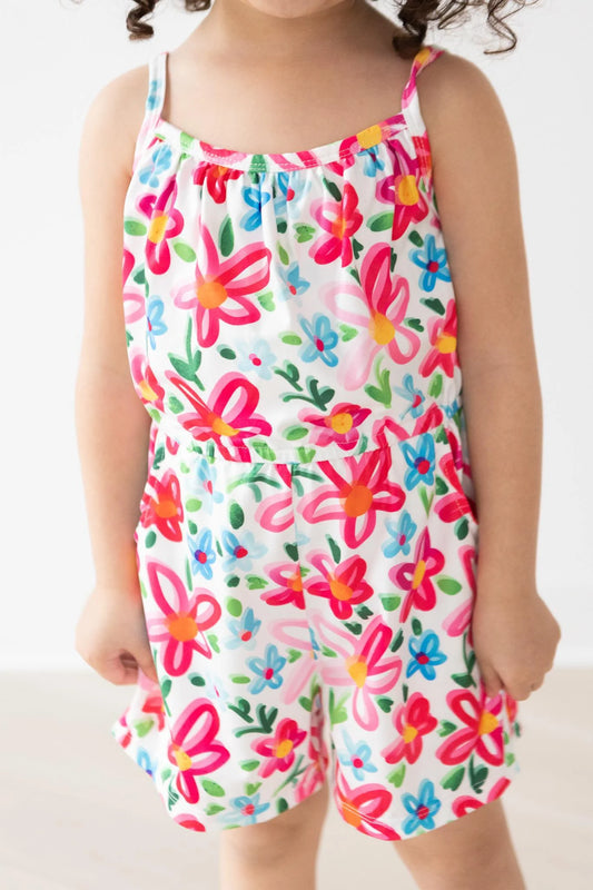 FINAL SALE -  Neon Floral Strappy Play Romper (K-NSR12)