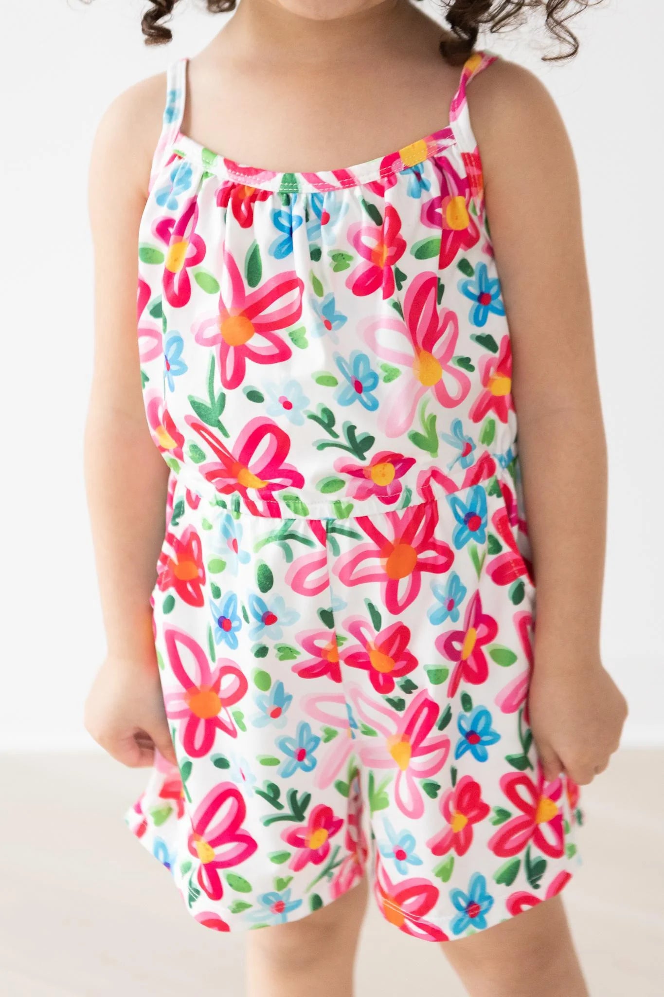 (K) Neon Floral Strappy Play Romper (K-NSR12)