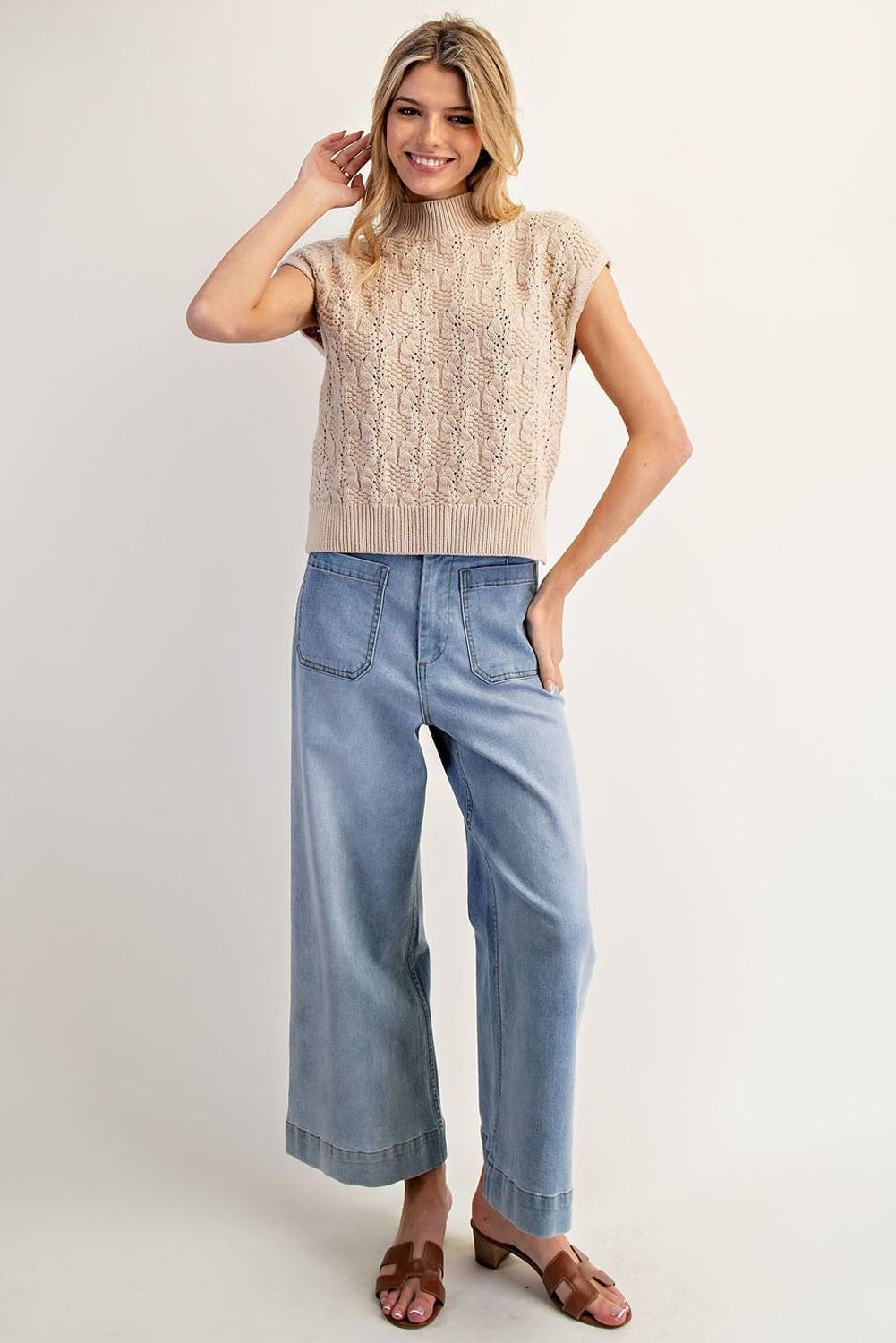 (M Tops) Cable Knit Mock Neck Sweater (M-KNM13)