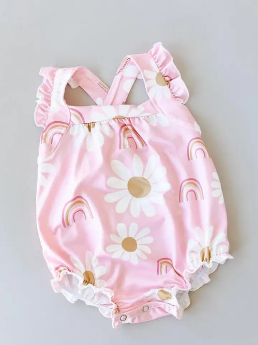 FINAL SALE -  You are My Sunshine Ruffle Cross Bank Romper (K-SCBR12)