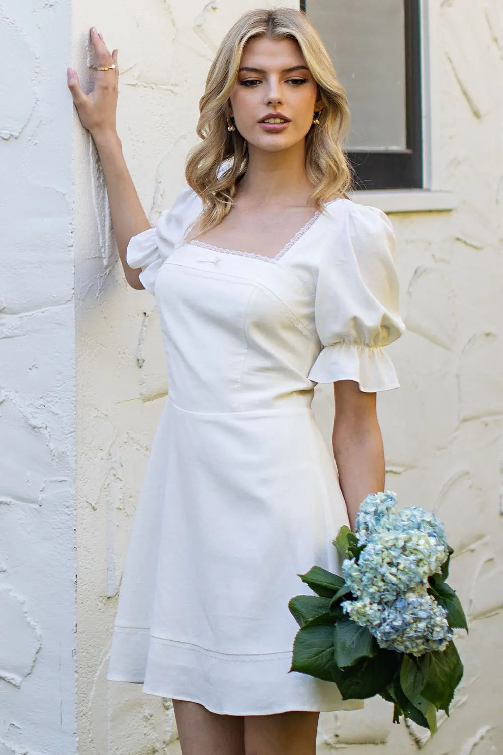 (M Dresses) Puff Sleeve Square Neck Mini Dress (M-SW13)