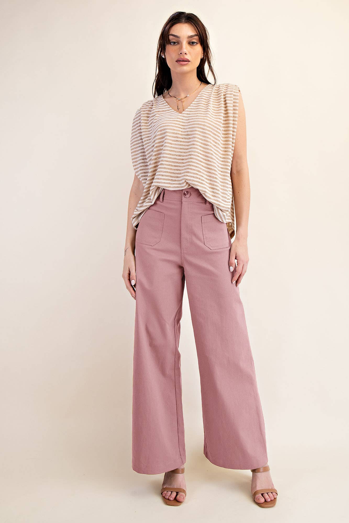 (M Pants) High Waist Wide Leg Pocket Pants (M-PLP02)