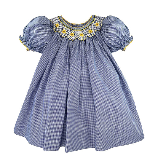 FINAL SALE -  Dress with Bishop Smocked Sunflowers  K-BSD03