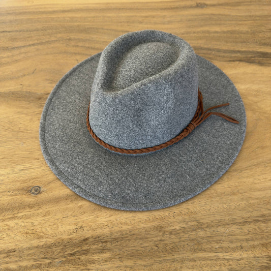 (Accessories) - Felt Hat with Braided Leather Band #FHG