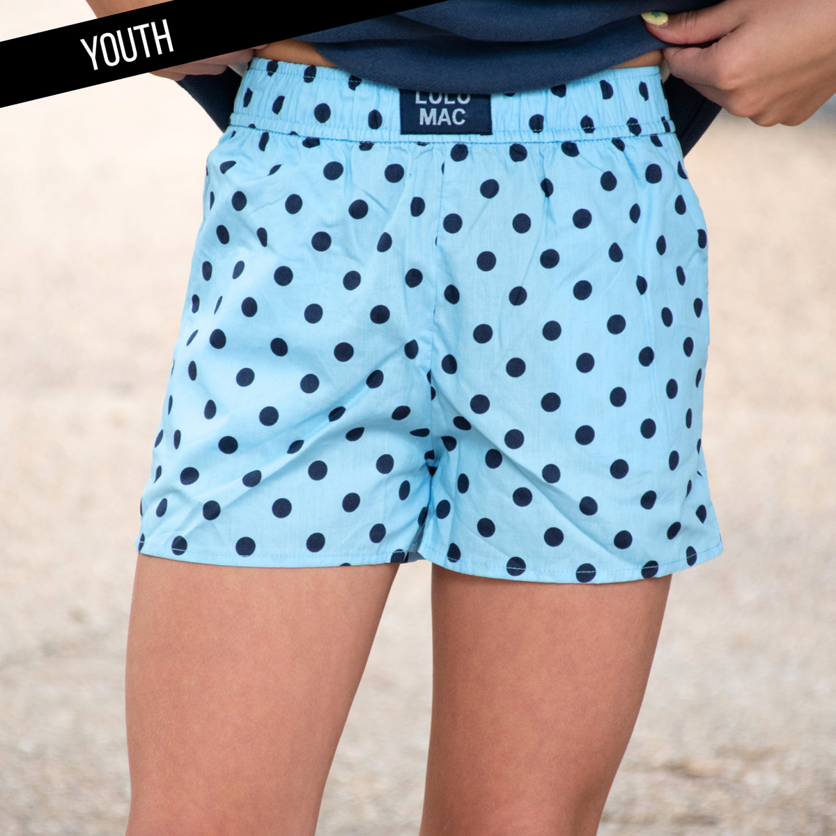 LULU MAC Light Blue/Navy Small Polka Dot KIDS SHORTS