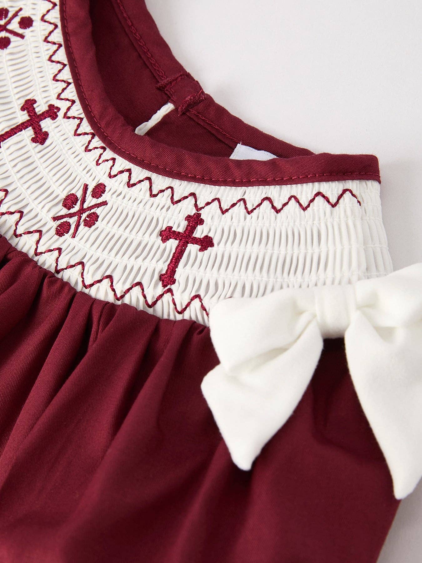 (Toddlers) Dark Red Smocked Church Christ Bishop Dress - (K-SCD16)