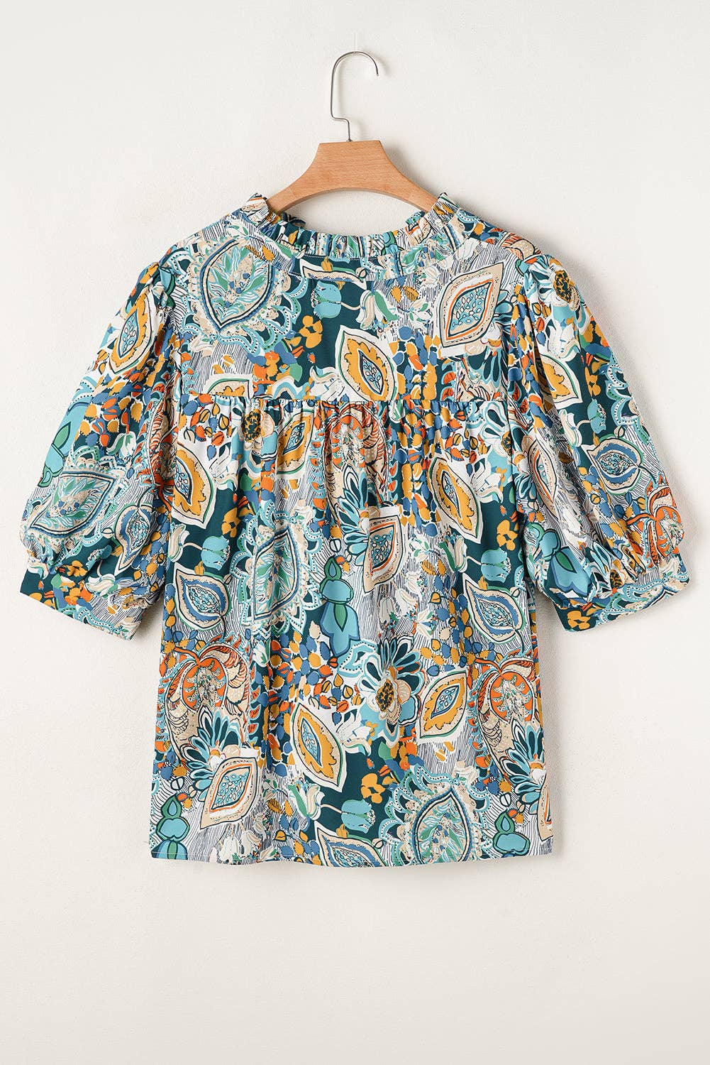 (Plus Tops) Floral Puff Sleeve Summer Blouse  (P-FPS05)