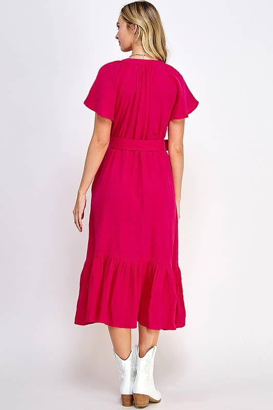 (M Dresses) Fuchsia Midi Dress (M-GM38)