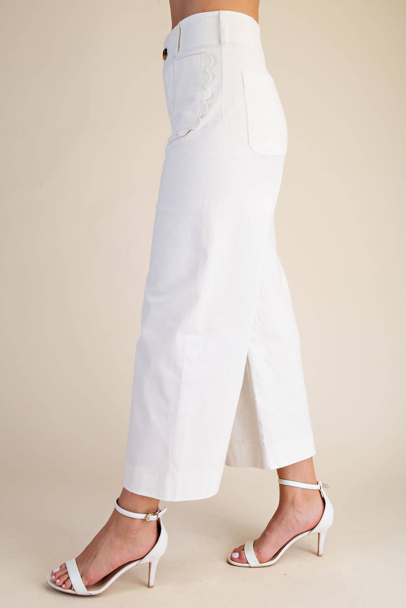 (M Pants) Colette Cropped Wide-Leg Scallop Pocket Detail Pants (M-WSJ02)