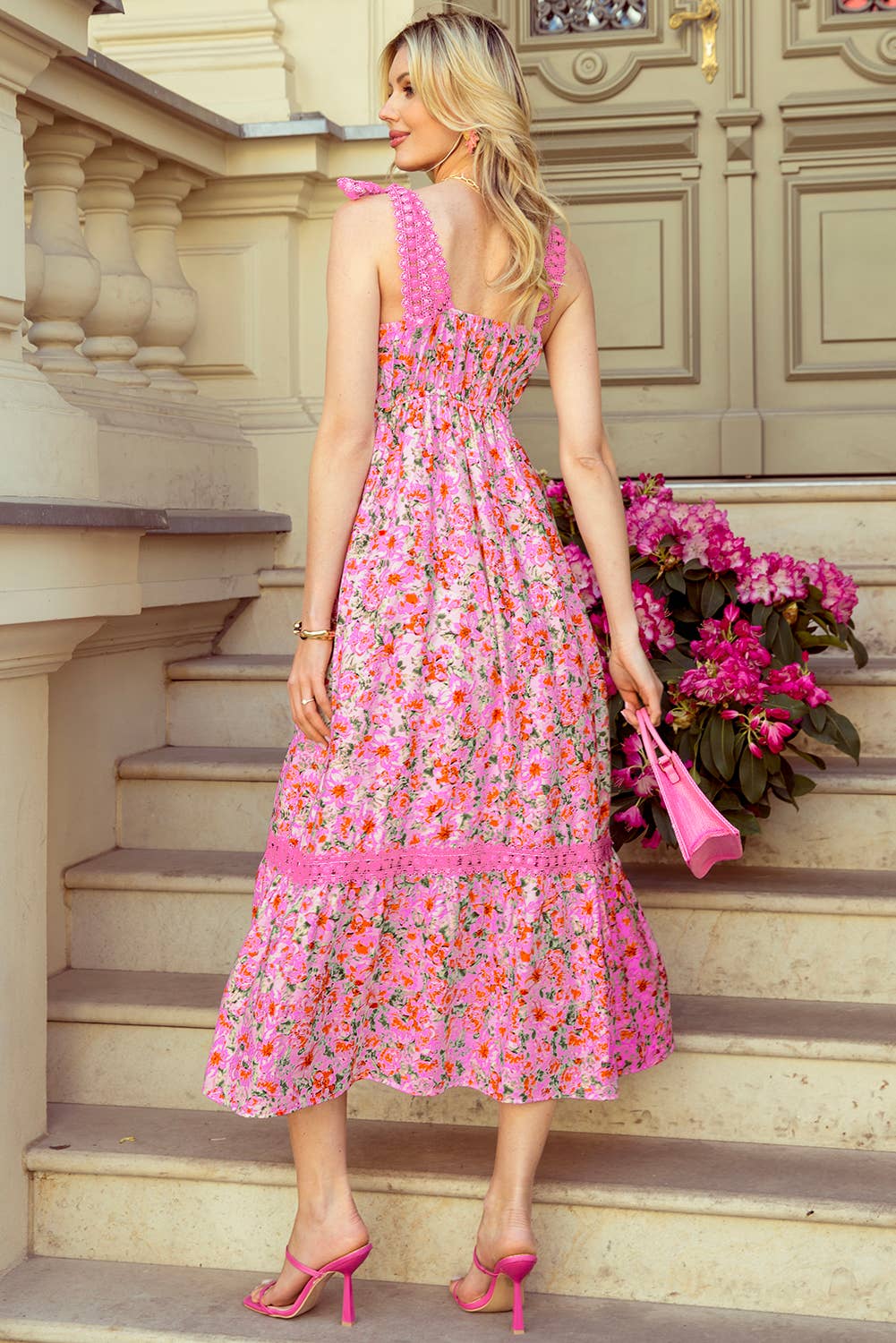 (M Dresses) Floral Lace Tied Strap Maxi Dress (M-ED34)
