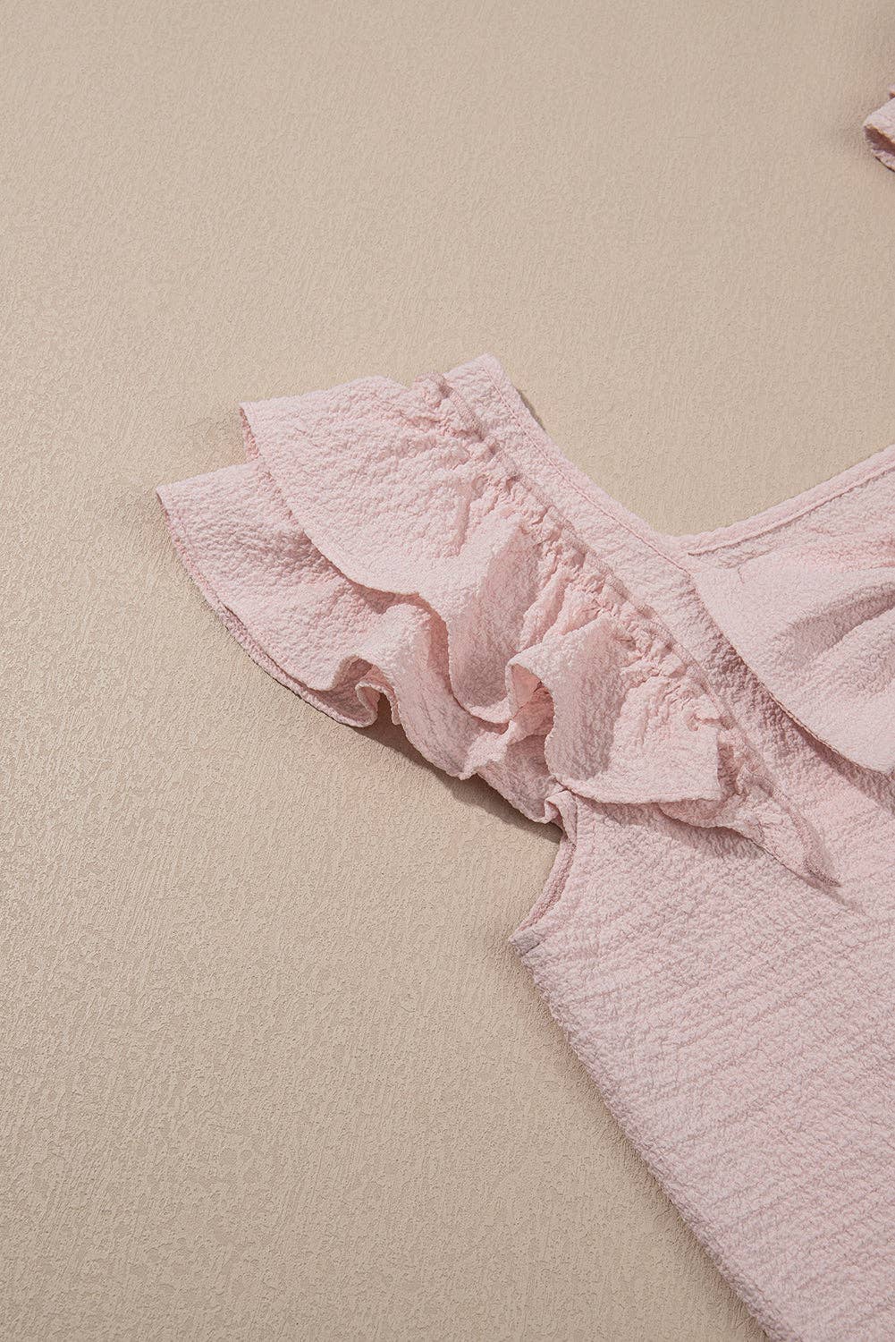 (M Tops) Bow Butterfly Sleeve Textured Summer Blouse  (M-BBSB01)