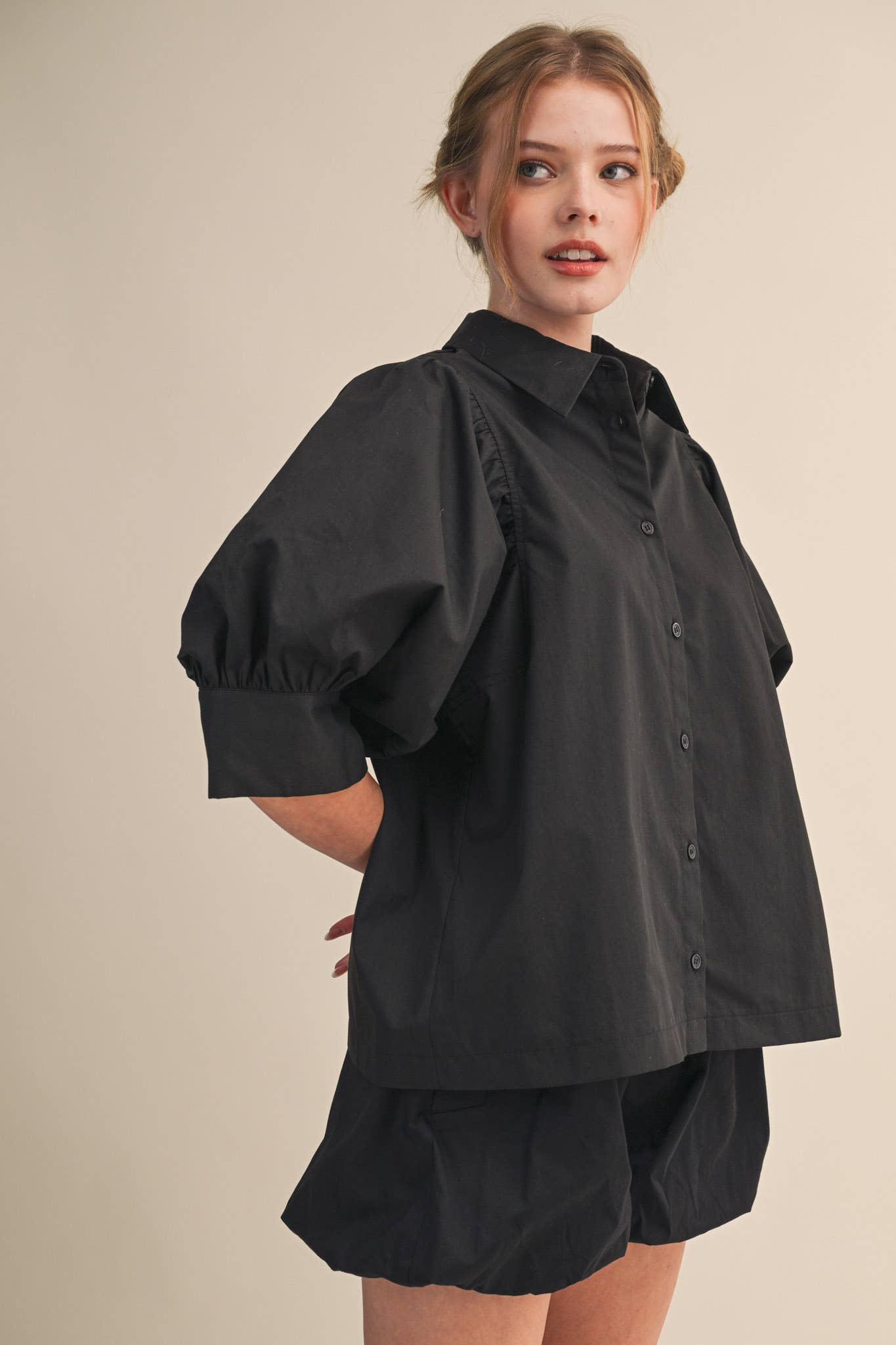 (M Tops) Puff Sleeve Button Top (M-BCS21)