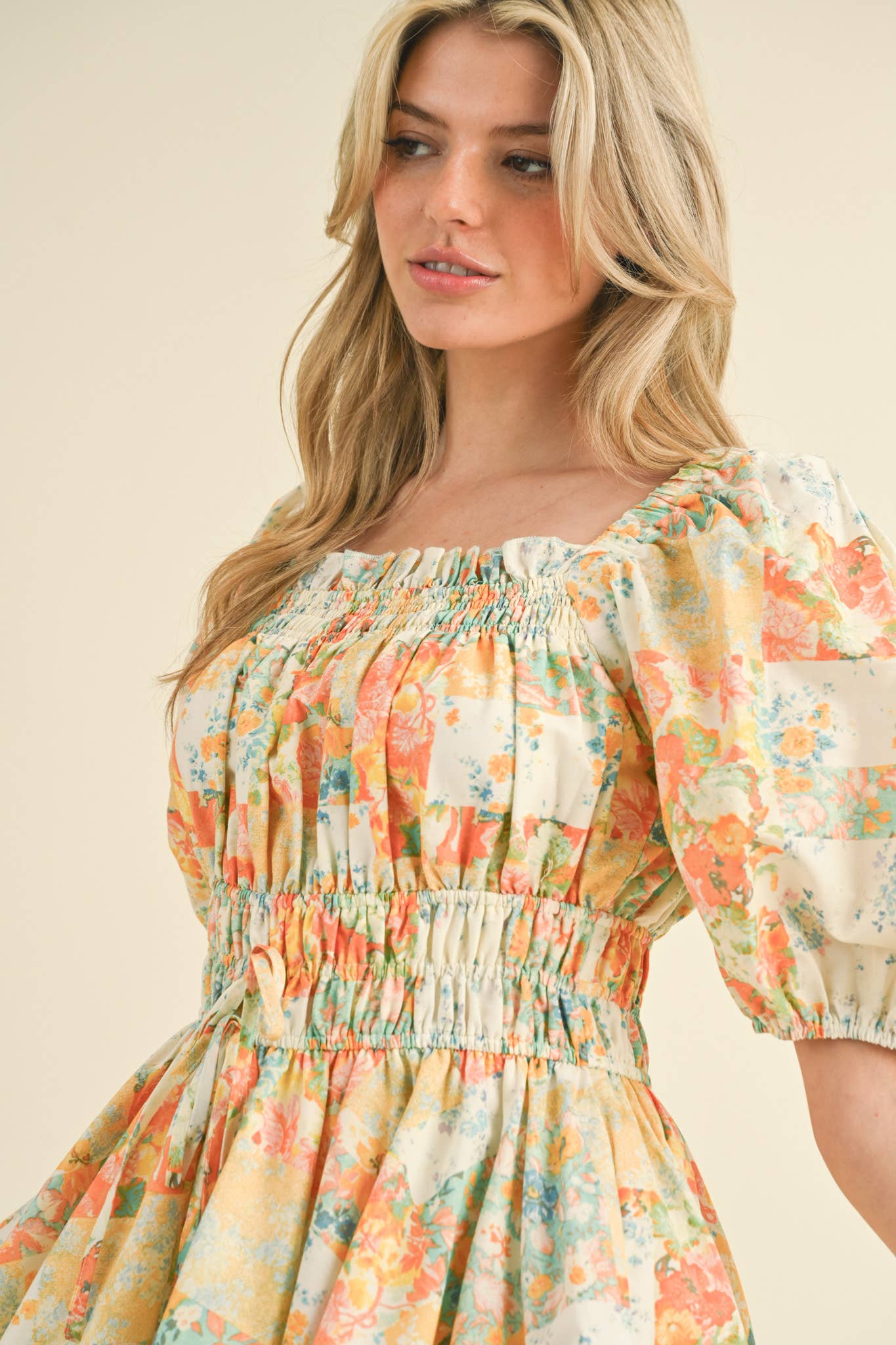 (M Dresses) Exclusive Print Floral Puff Sleeve Mini Dress (M-CD21)