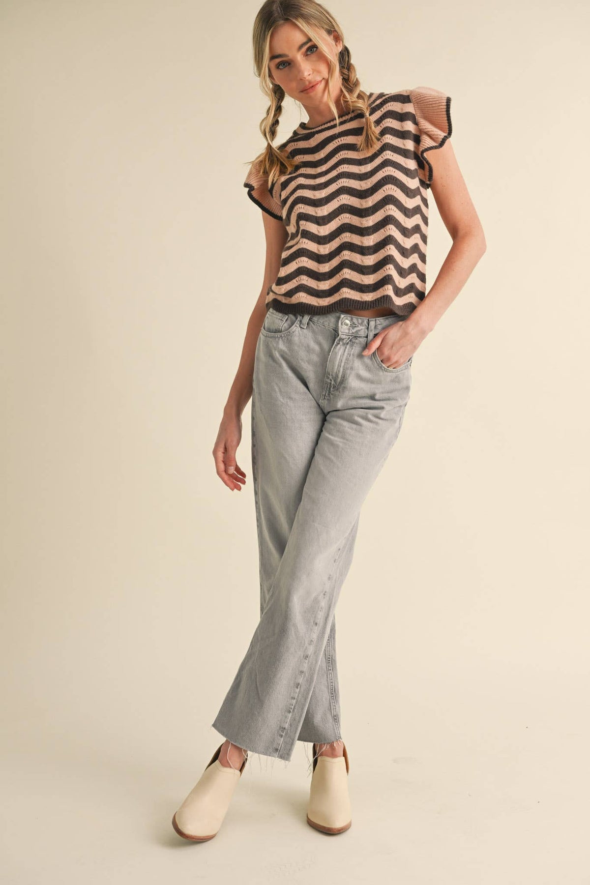 (M Tops) Flutter Sleeve Sweater (WF-21)