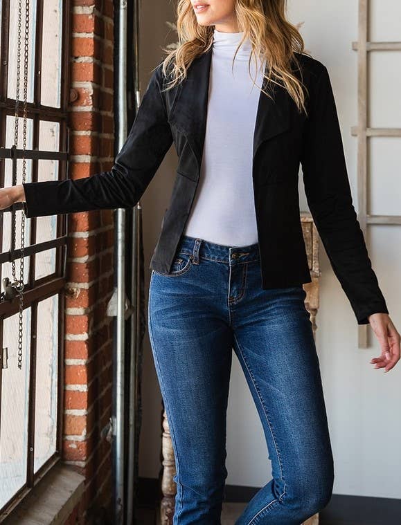 (M Tops) Faux Suede Over Hip Length Jacket #M-SJ10