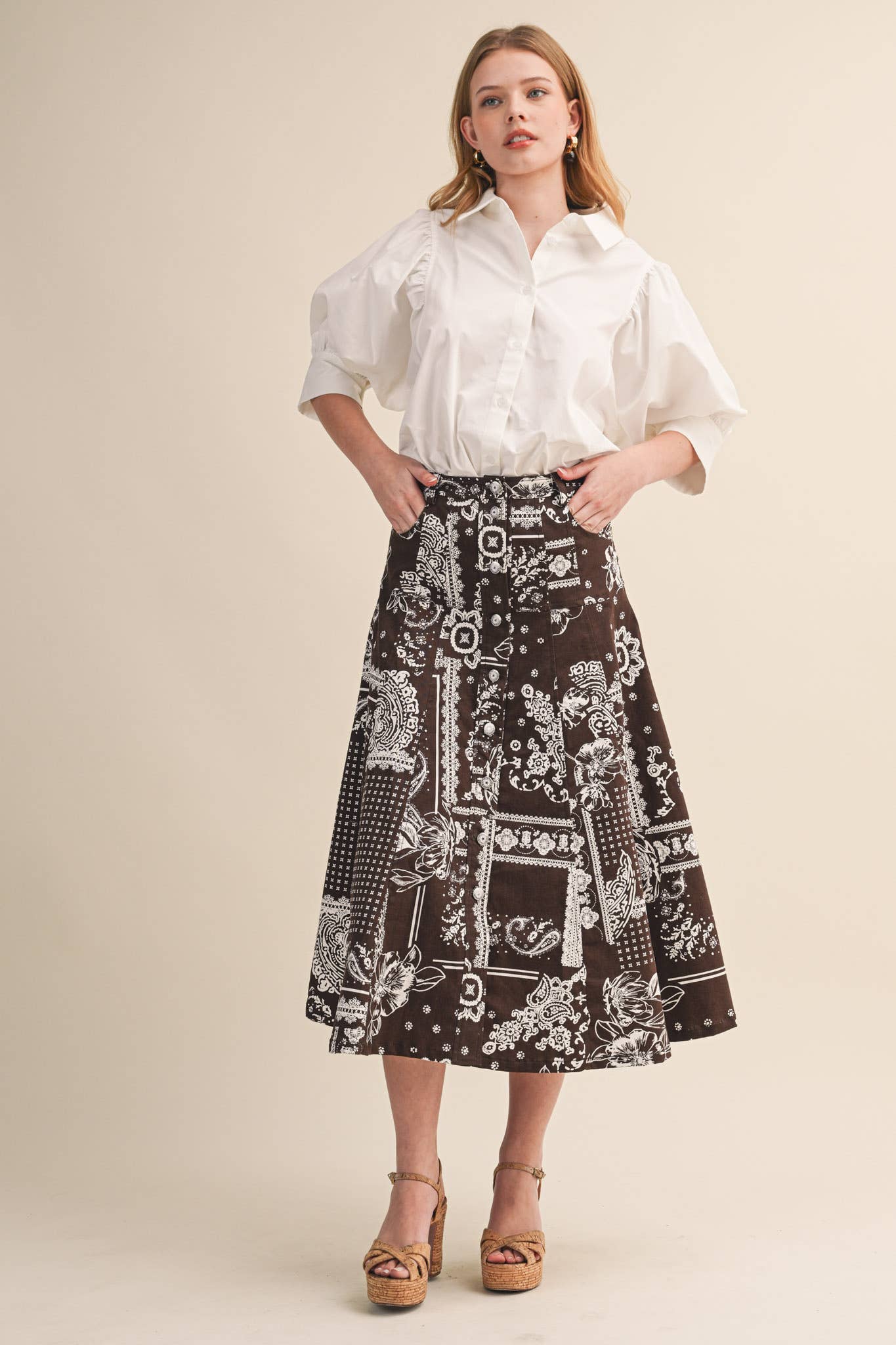 (M Tops) Puff Sleeve Button Top (M-BCS21)