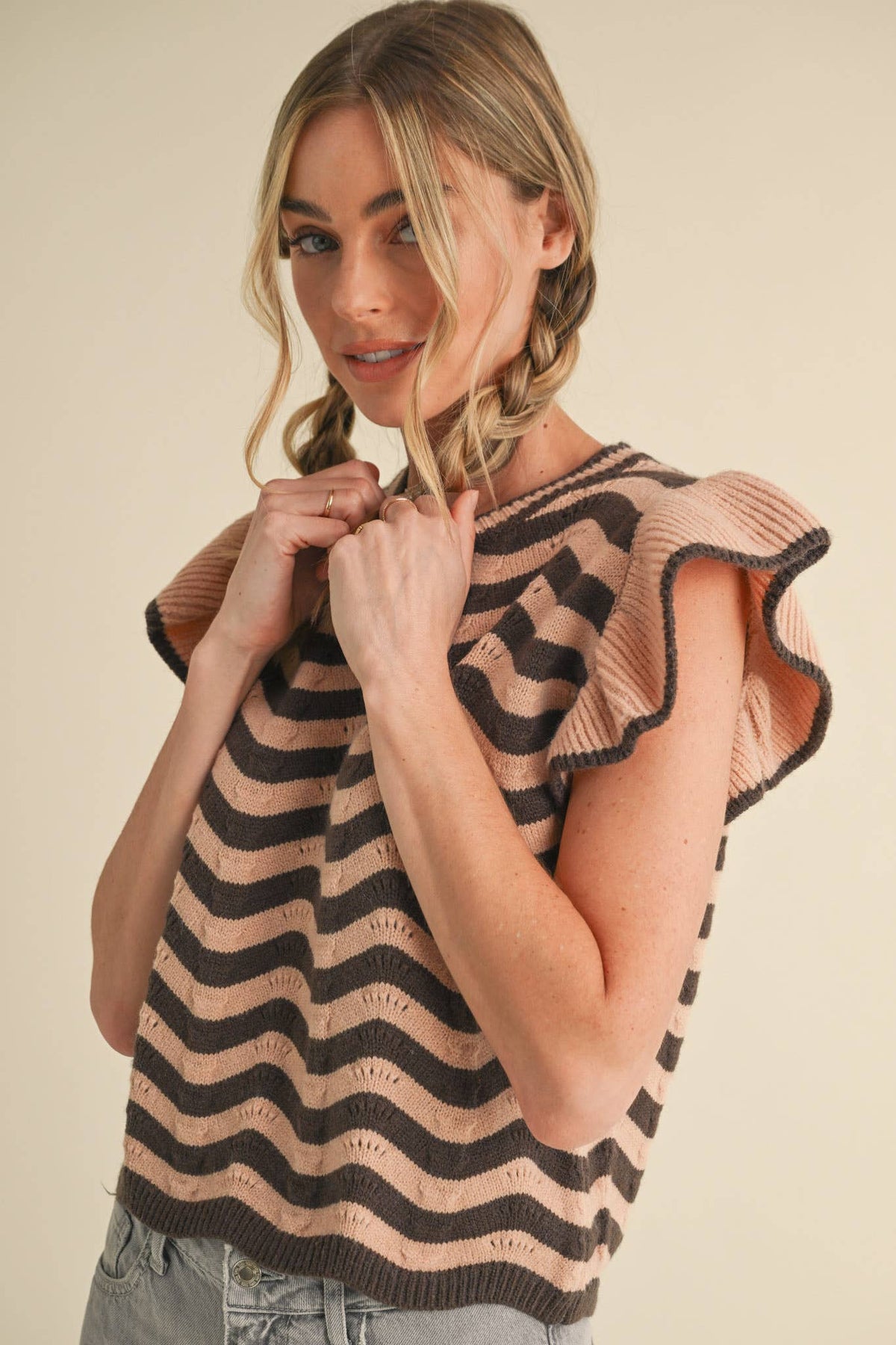 (M Tops) Flutter Sleeve Sweater (WF-21)