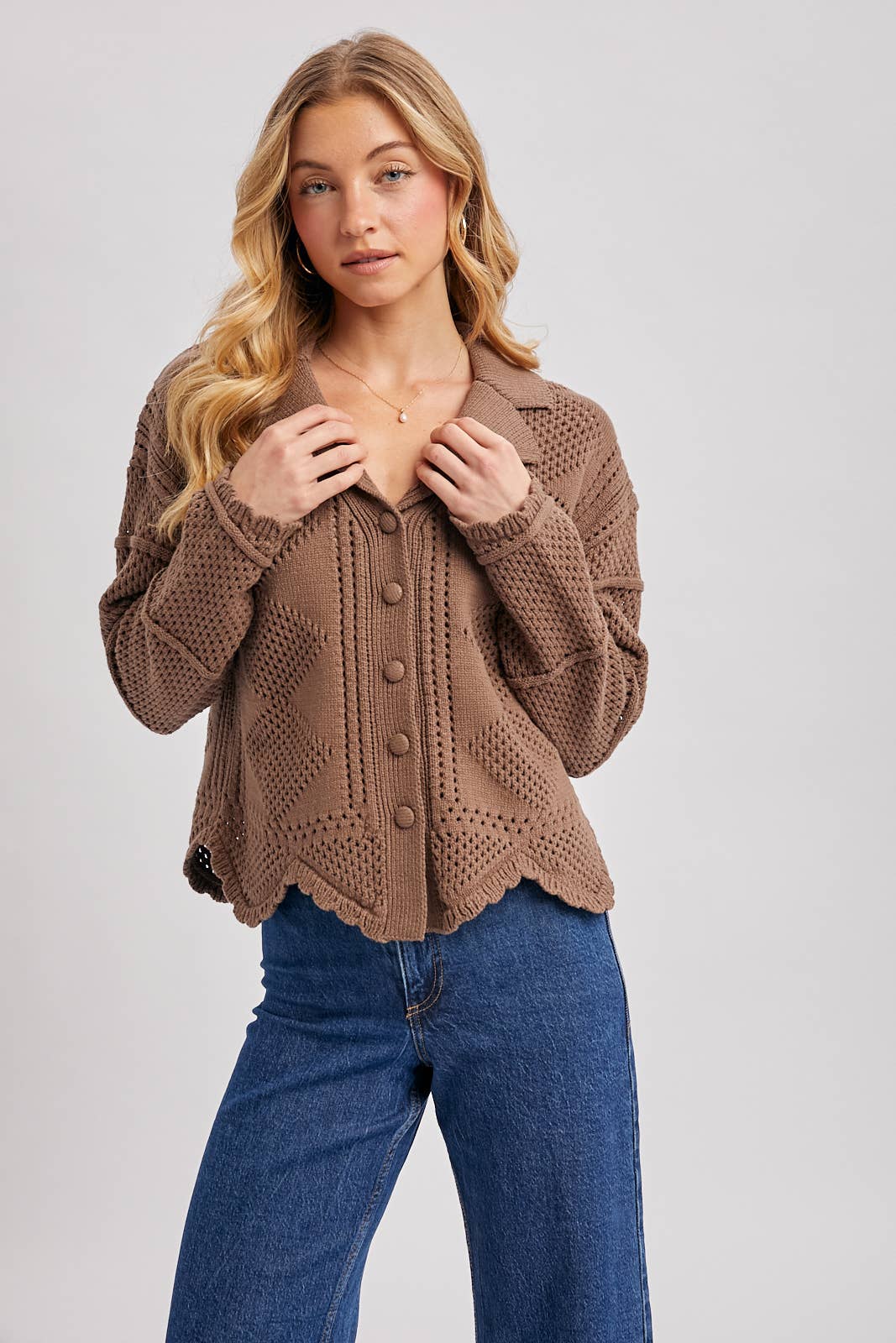 (M Tops) Scalloped Crochet Cardigan (M-C50)
