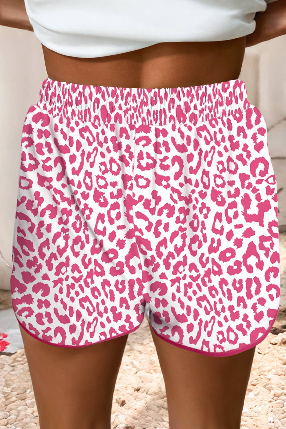 (M Shorts) LDC Leopard Elastic Waist Lace up Contrast Trim Casual Short  (M-LES04)