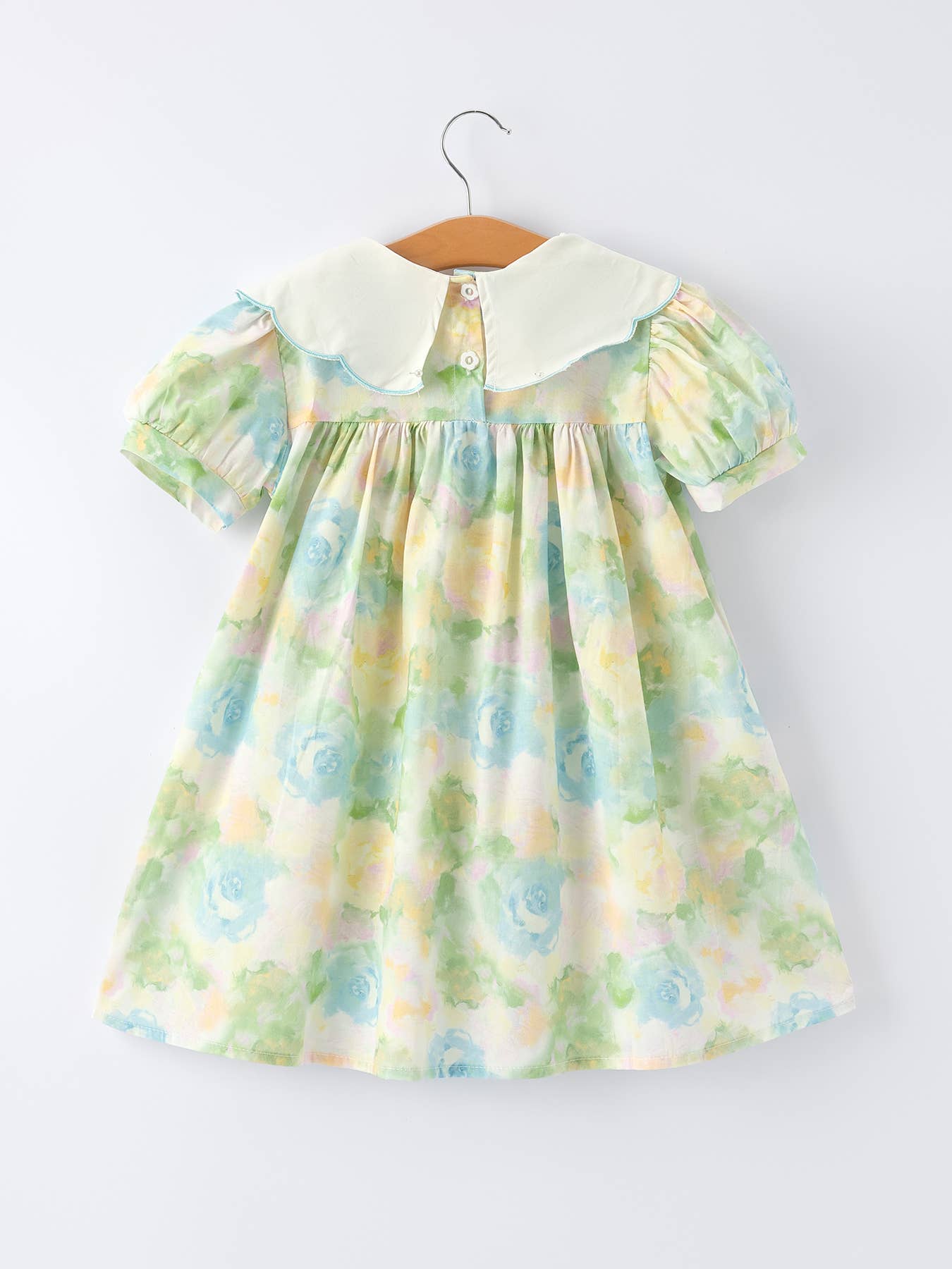 (Girls) Pastel Floral Embroidered Peter Pan Collar Dress (K-EPD16)
