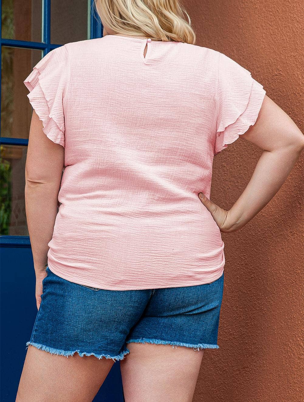 FINAL SALE -  Crinkle Textured Ruffle Sleeve Top (P-CRS11)