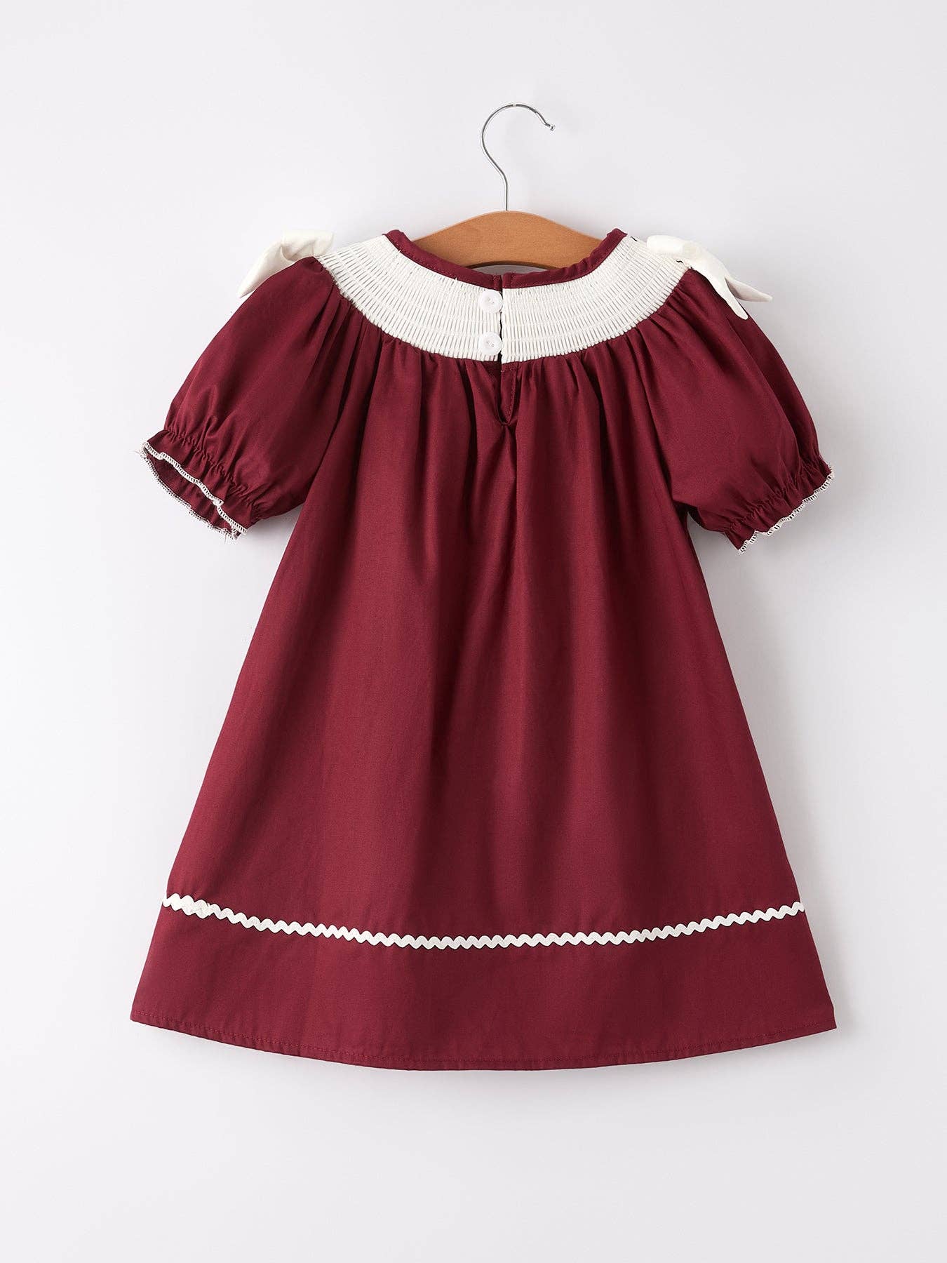 (Toddlers) Dark Red Smocked Church Christ Bishop Dress - (K-SCD16)