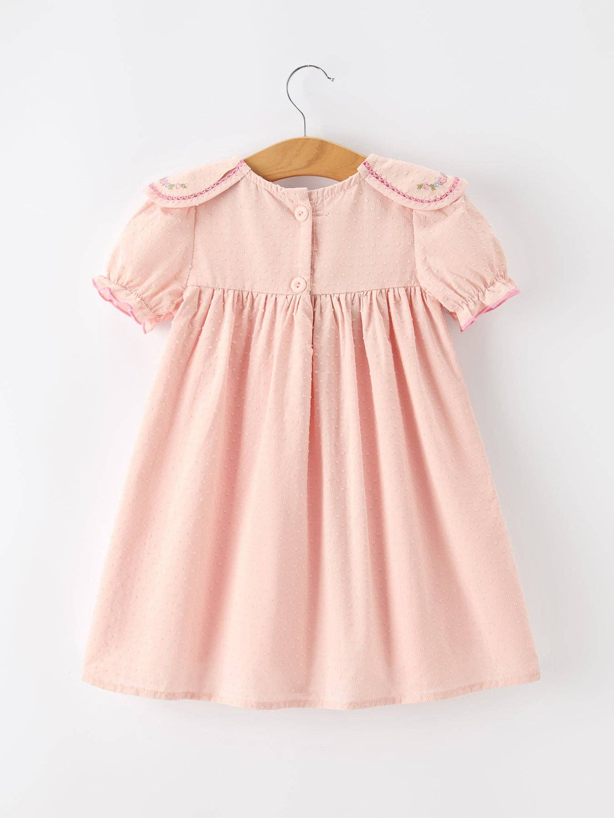 Fall Pink Floral Embroidered Peter Pan Collar Dress