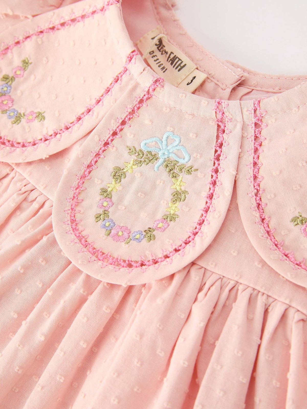 Fall Pink Floral Embroidered Peter Pan Collar Dress