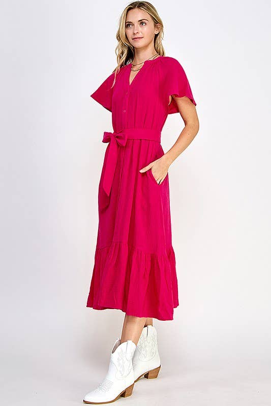 (M Dresses) Fuchsia Midi Dress (M-GM38)