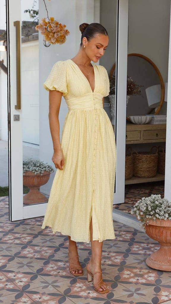 (M Dresses) Women's Long Puff Sleeve Dress  (M-BPD06)