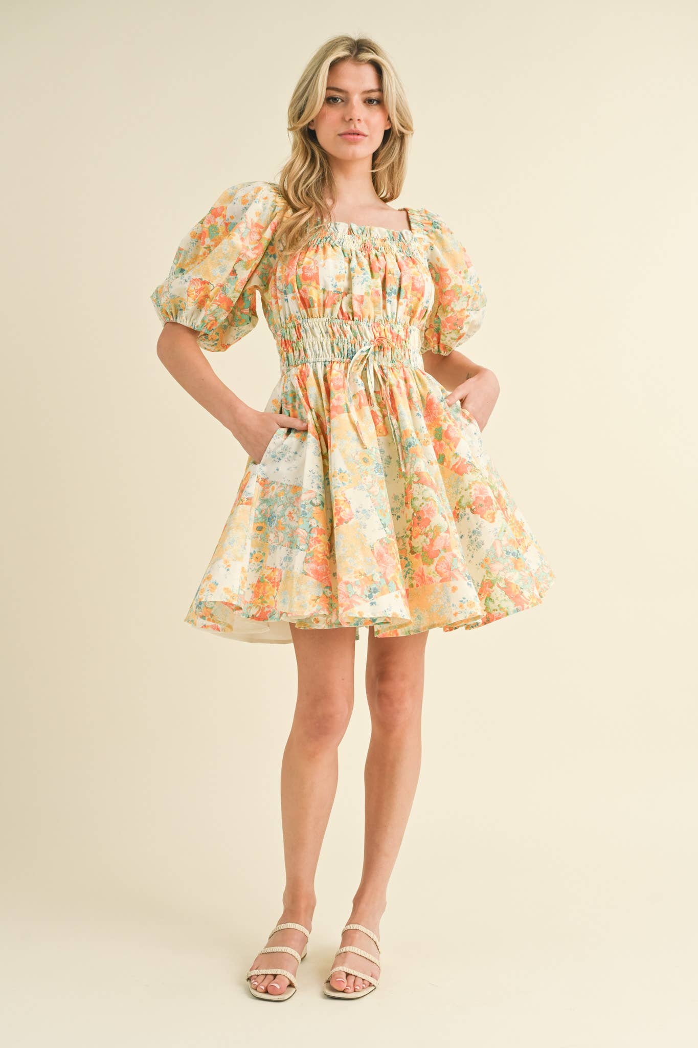 (M Dresses) Exclusive Print Floral Puff Sleeve Mini Dress (M-CD21)
