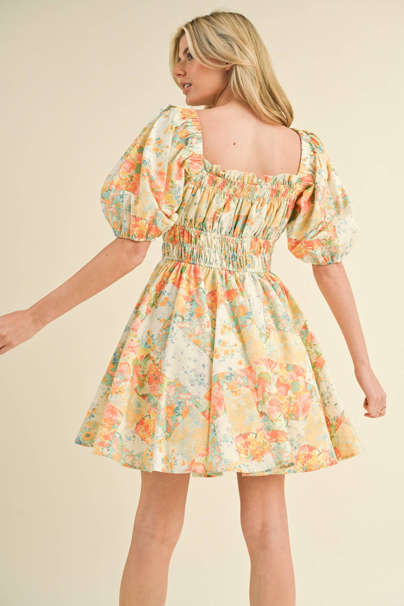 (M Dresses) Exclusive Print Floral Puff Sleeve Mini Dress (M-CD21)