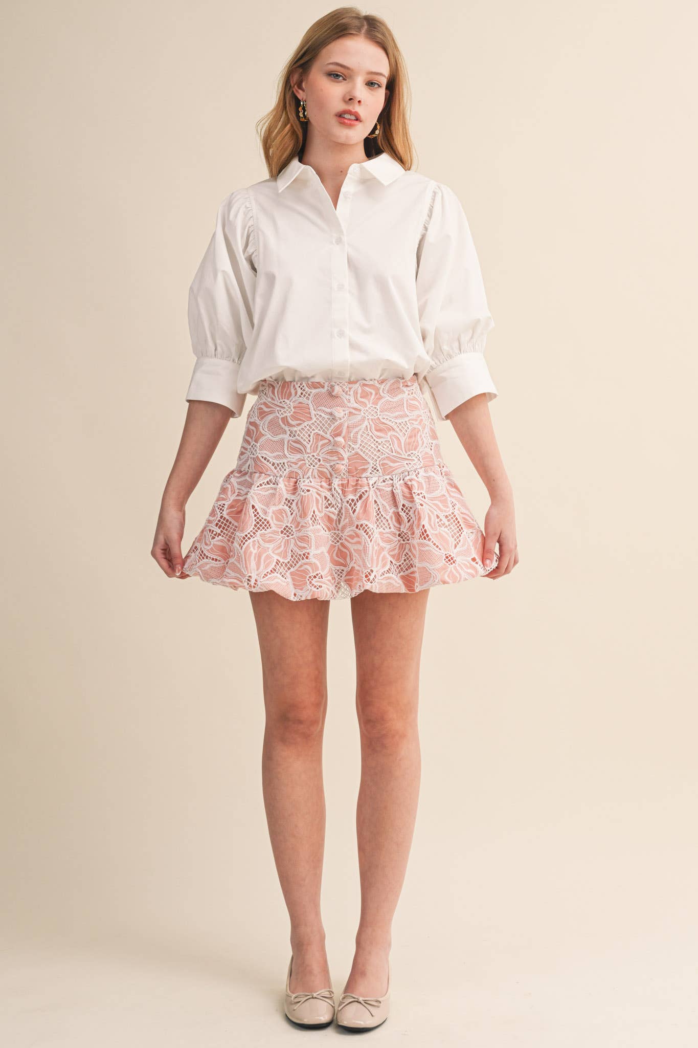 (M Tops) Puff Sleeve Button Top (M-BCS21)