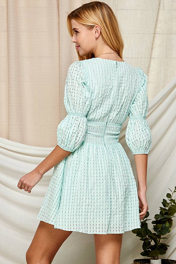 (M Dresses) Deep V-Neck Dress with Puffy Sleeves (M-VN38)