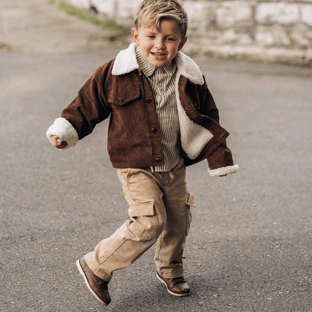 (Boys) Sherpa Collar Coffee Brown Corduroy Jacket-Child (B-SJ48)